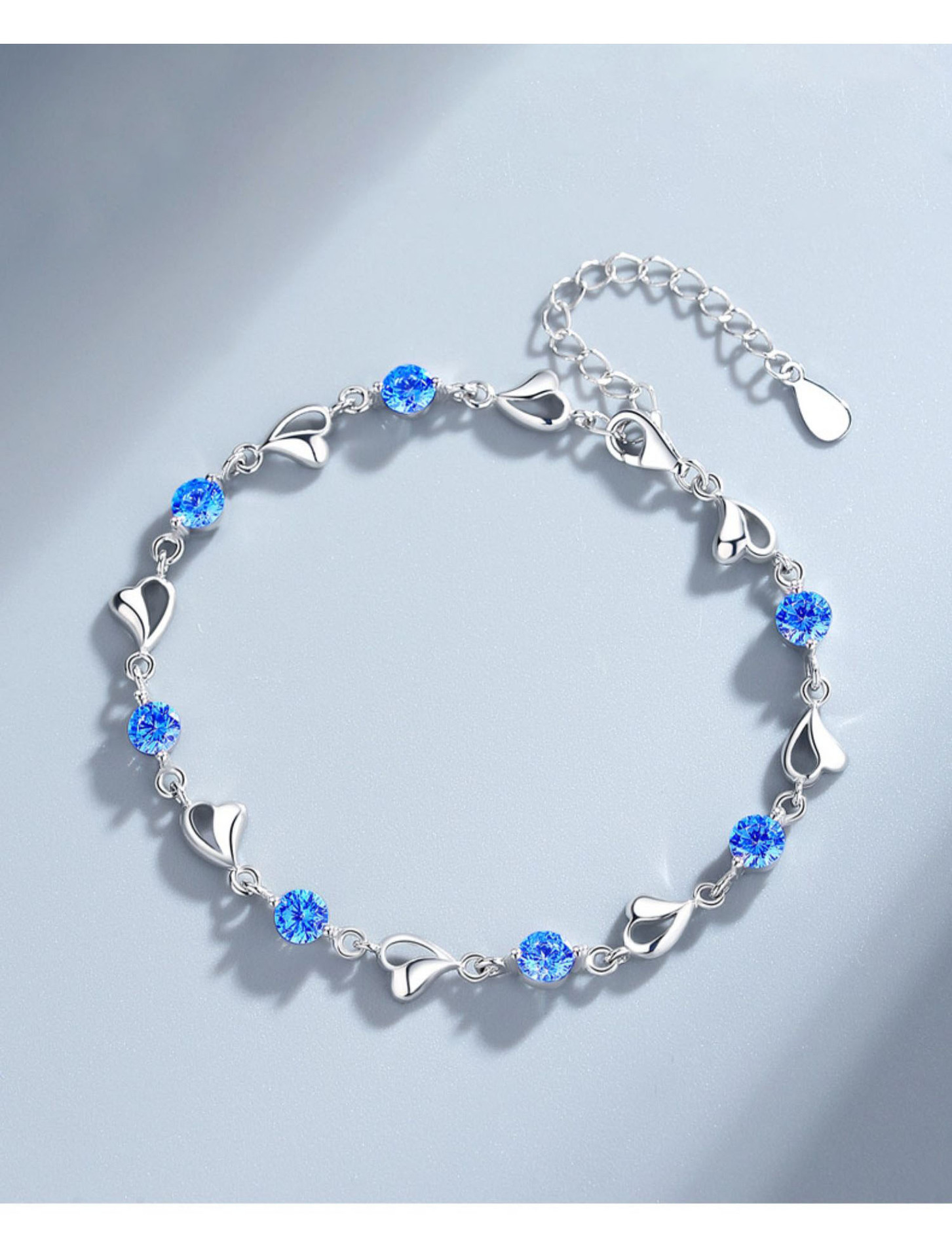 S925 5.7g 16.8cm+ 3.5cm extended chain sterling silver Heart of the Ocean Zircon bracelet  