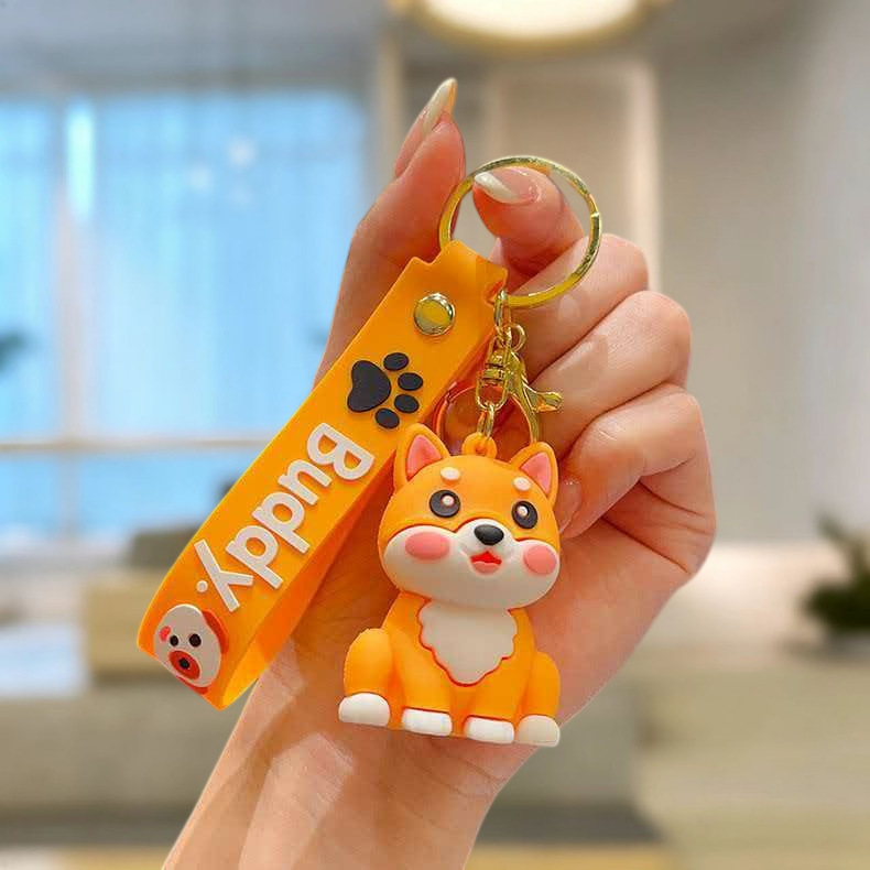 Synthetic resin plastic Eco-friendly PVC multiple  Cartoon Sitting Puppy Kirky Teddy 3D Doll Keychains