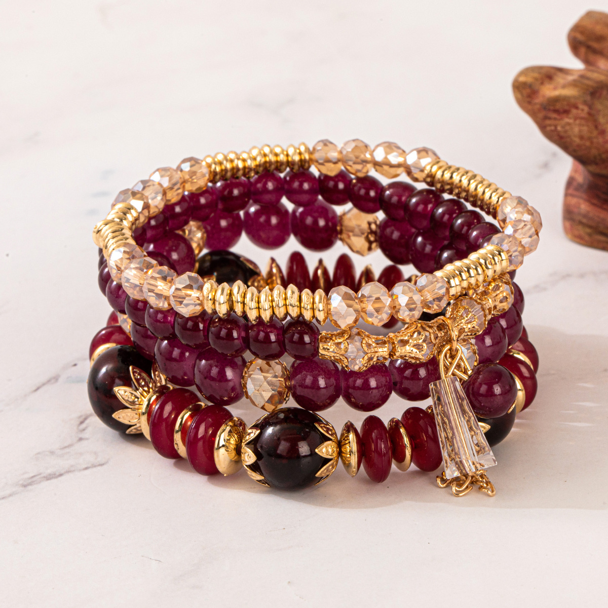Multiple colors glass alloy resin 6mm Bohemian style Wind Pagoda Chain multi-layer bead bracelet