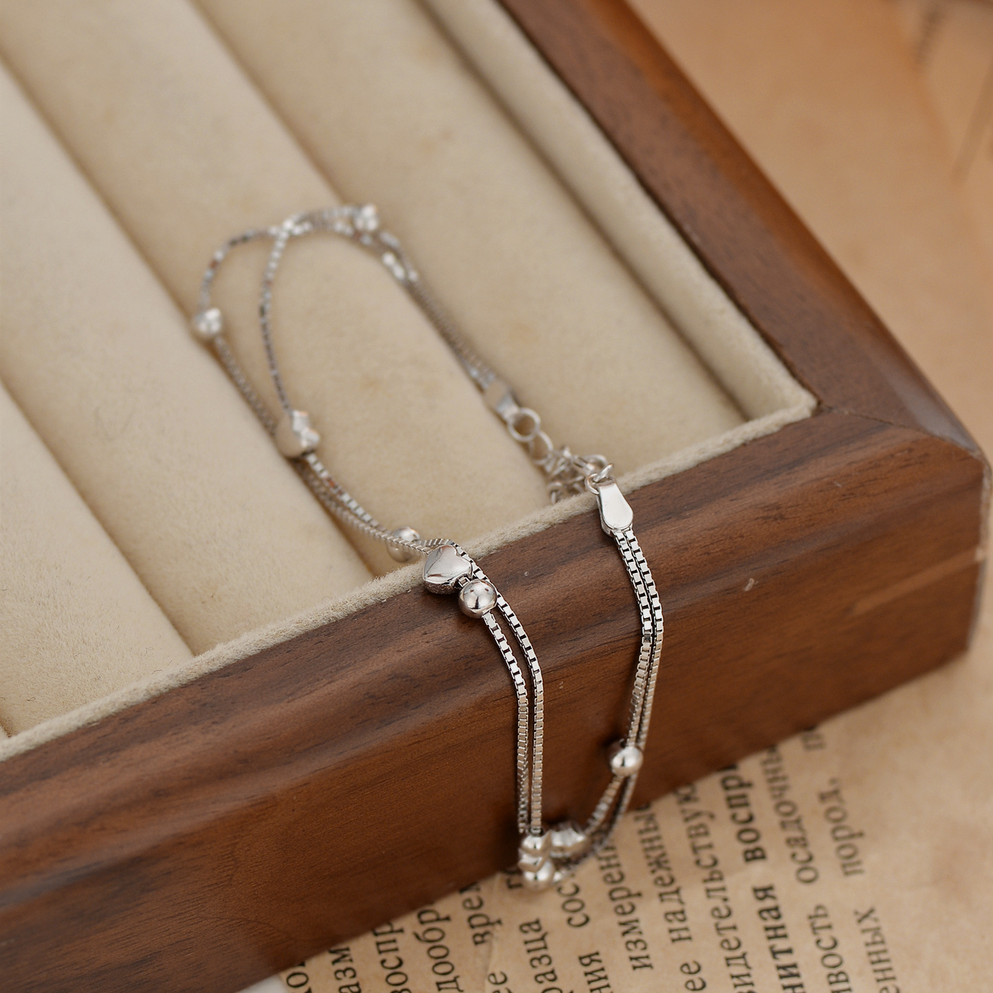S925 1.7g 16.5cm+ 3.5cm extended chain sterling silver Double layered Sweet Love bracelet  