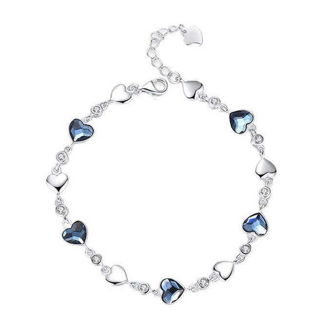 S925 5.2g 16cm+3.5cm extended chain sterling silver Heart of the Ocean zircon Bracelet