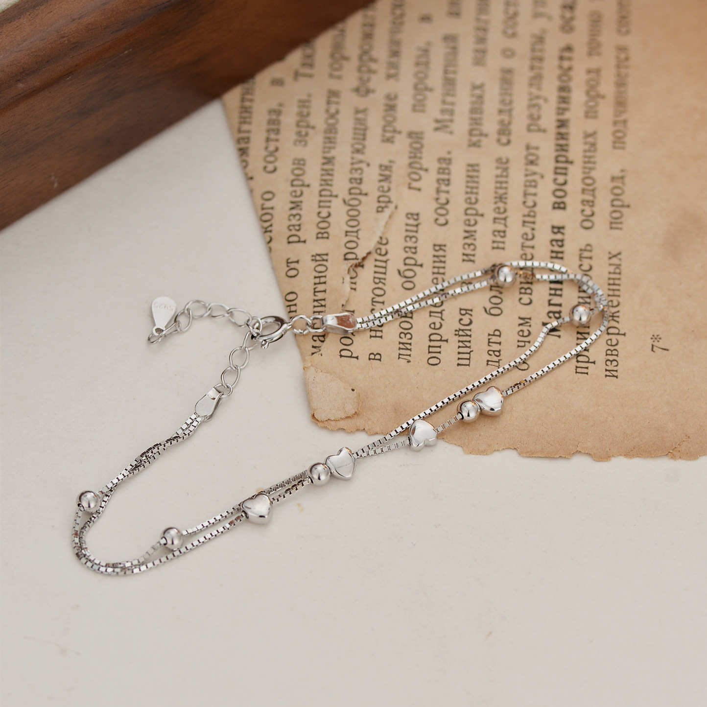 S925 1.7g 16.5cm+ 3.5cm extended chain sterling silver Double layered Sweet Love bracelet  