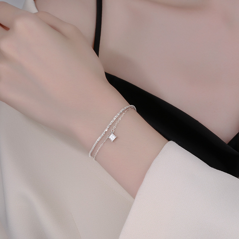 S925 1.76g 15.5cm+ 4.5cm extended chain sterling silver Double layered shimmering waves bracelet  