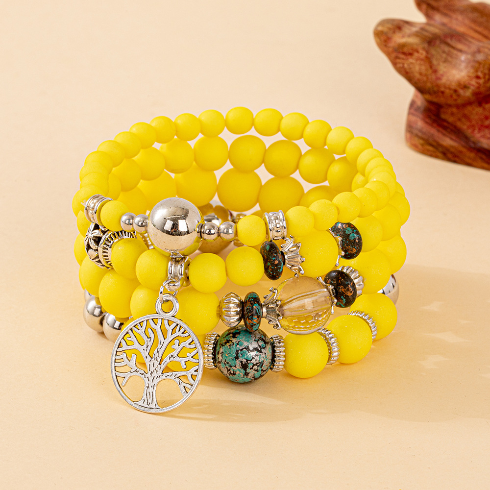 Multiple colors glass alloy resin coloured glaze 6mm Bohemian style Hollow Life Leaves Elephant multi-layer bead bracelet
