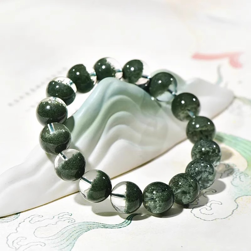 Multiple Sizes Single Circle Brazilian Green Ghost Treasure Pot Natural Crystal Bracelet