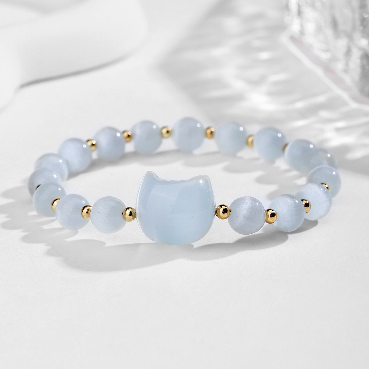 Bohemian 8MM multi material crystal cat eye bead bracelet