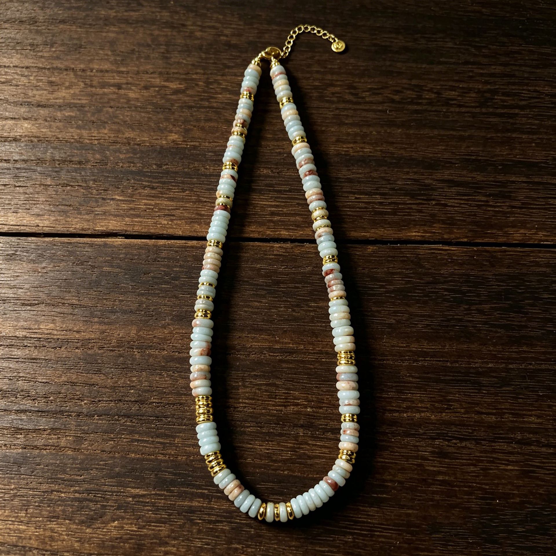 Bohemian style hand polished crystal powder crystal spacer bead collarbone necklace