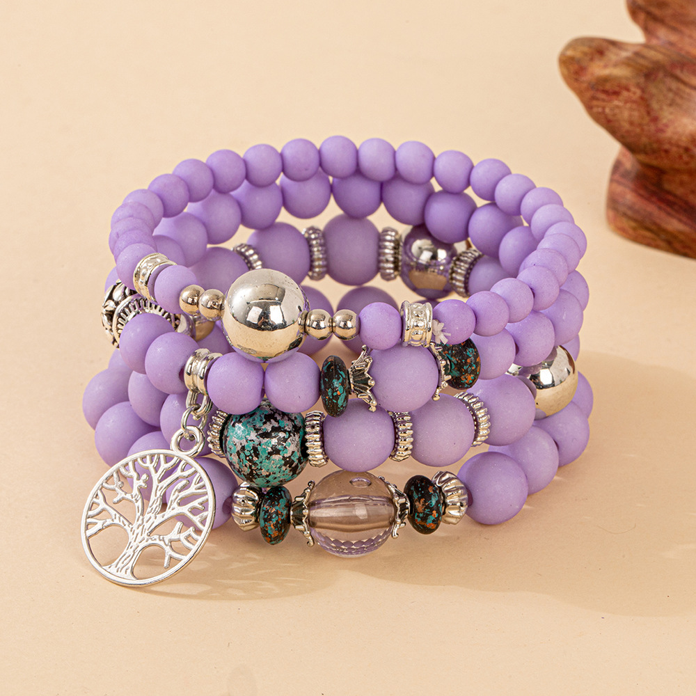 Multiple colors glass alloy resin coloured glaze 6mm Bohemian style Hollow Life Leaves Elephant multi-layer bead bracelet
