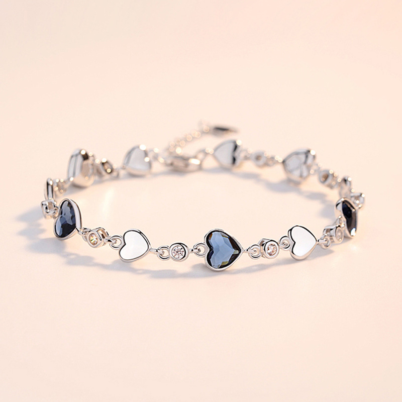 S925 5.2g 16cm+3.5cm extended chain sterling silver Heart of the Ocean zircon Bracelet