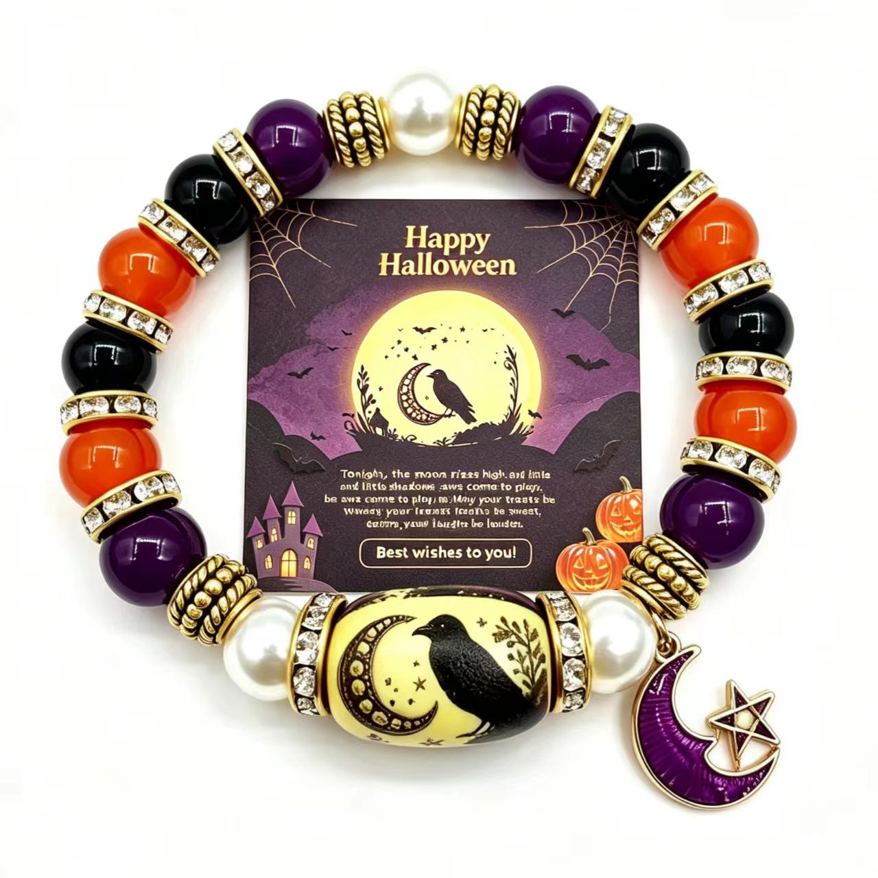 Multiple 10MM mixed material Christmas themed and Halloween themed bracelets