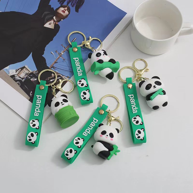 Synthetic resin plastic Eco-friendly PVC multiple Cartoon China-Chic Embraces Bamboo Panda Keychains