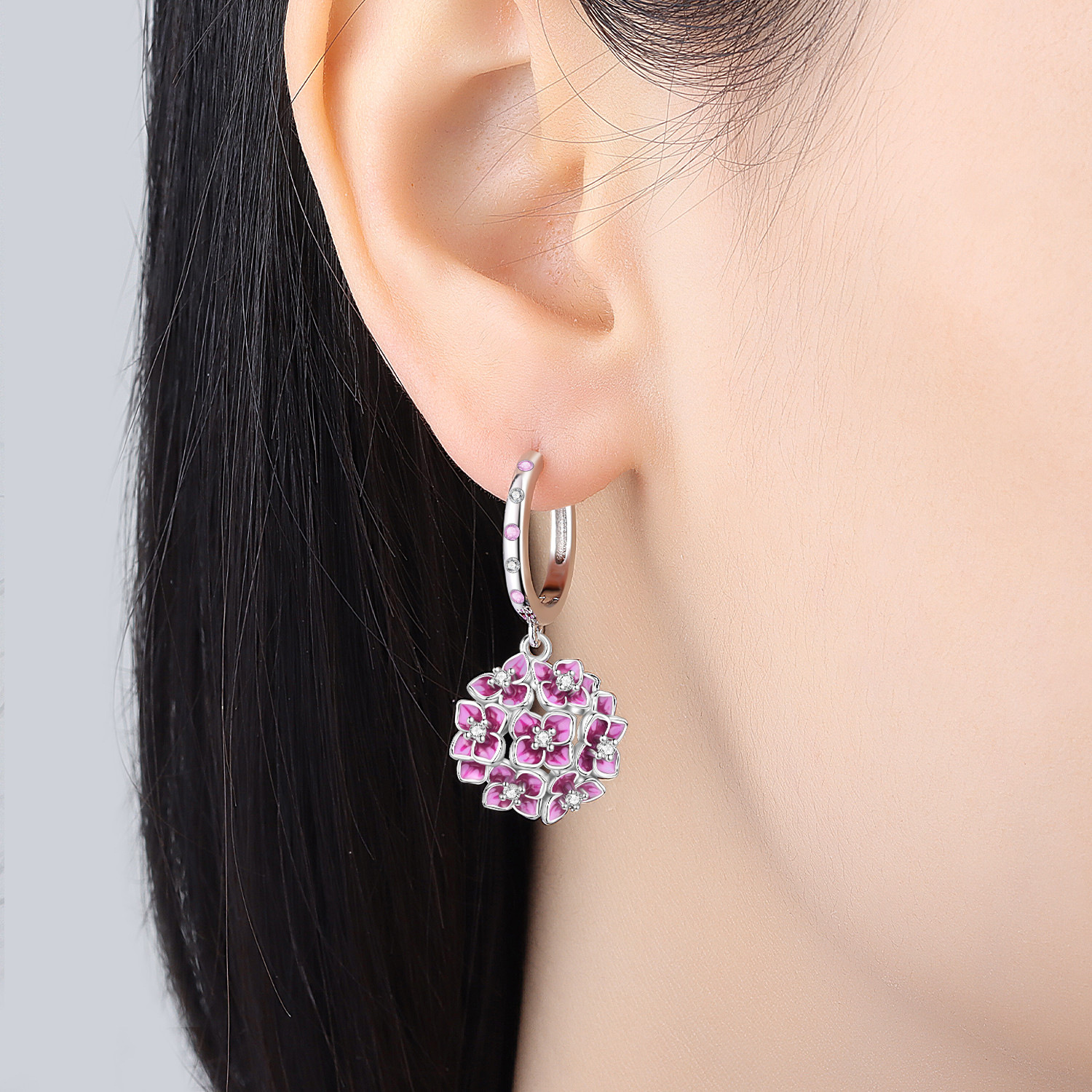 2026 5 style S925 Pure Silver New Hydrangea Flower Earrings Zircon Earrings