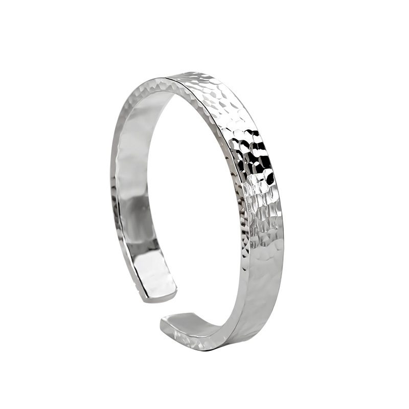 S990 30g opening design Irregular design pure handmade hammer patterned bracelet 