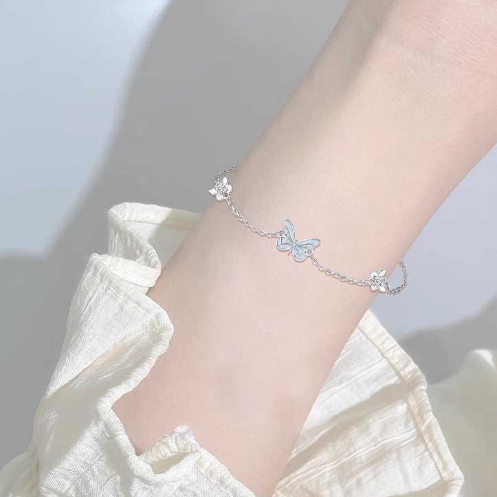 S925 1.6g 16cm+3.5cm extended chain sterling silver  Butterfly zircon Bracelet