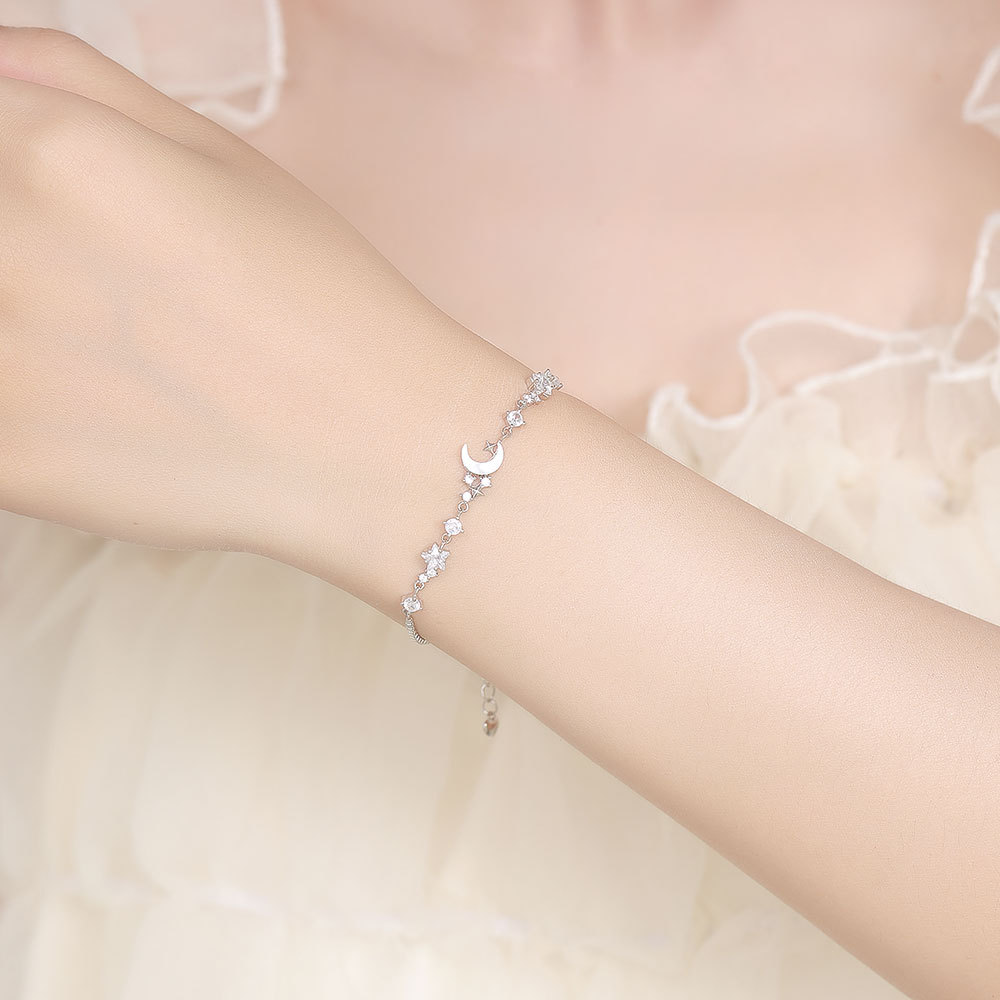 S925 3.87g 16.9cm+ 3.6cm extended chain sterling silver Star and Moon bracelet  