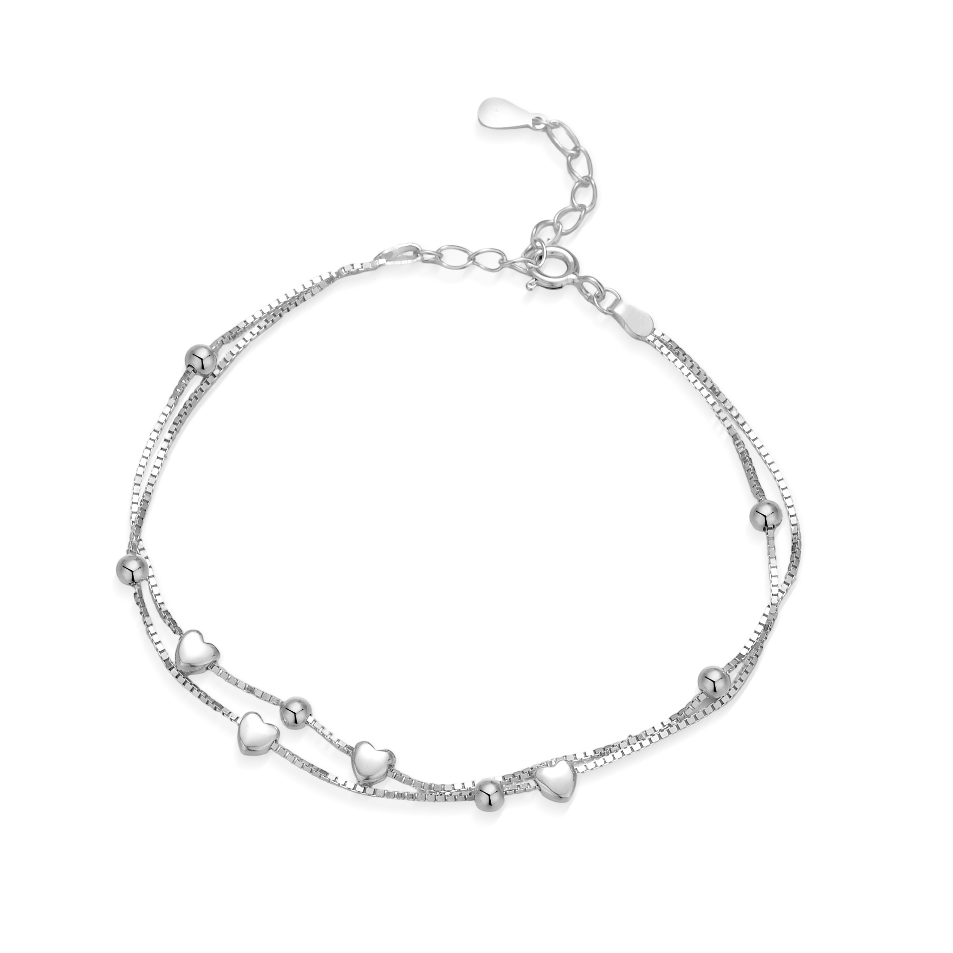 S925 1.7g 16.5cm+ 3.5cm extended chain sterling silver Double layered Sweet Love bracelet  