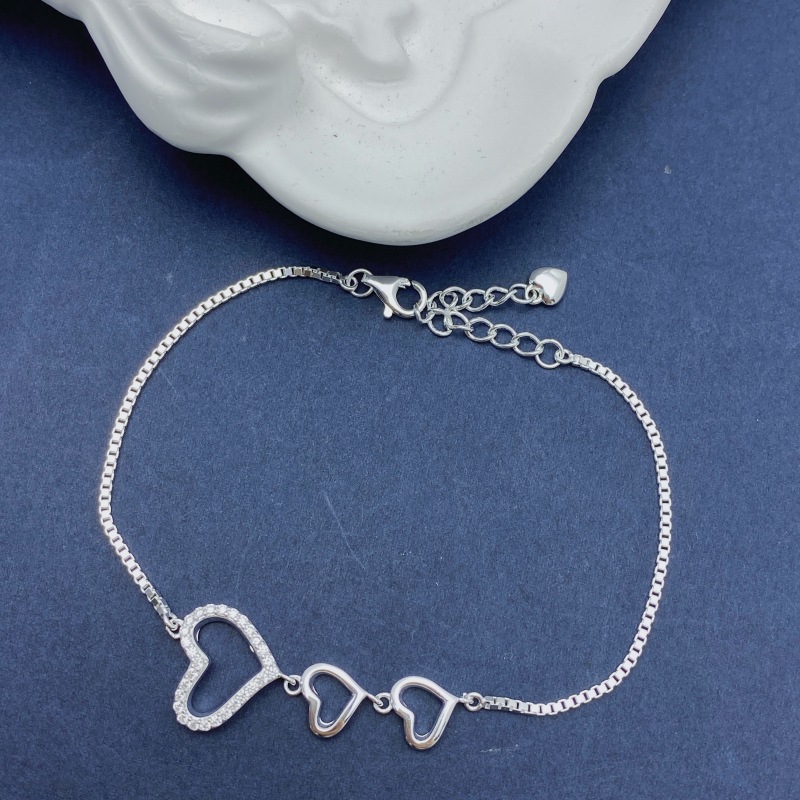 S925 3.41g 16.5cm+ 3.6cm extended chain sterling silver Heart to heart bracelet  