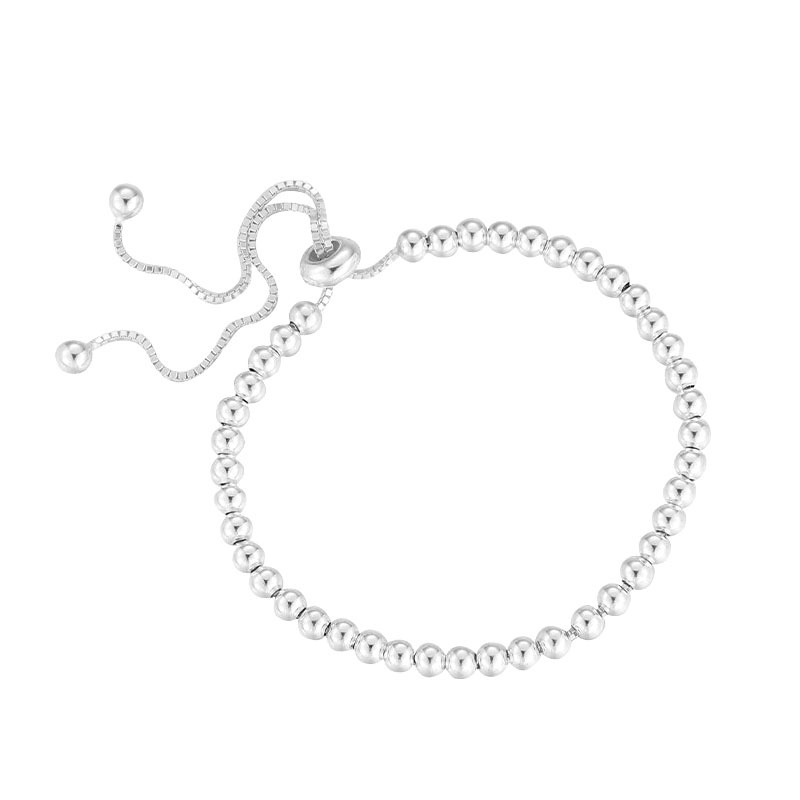 S925 3.6g 26cm sterling silver Adjustable round bead bracelet 