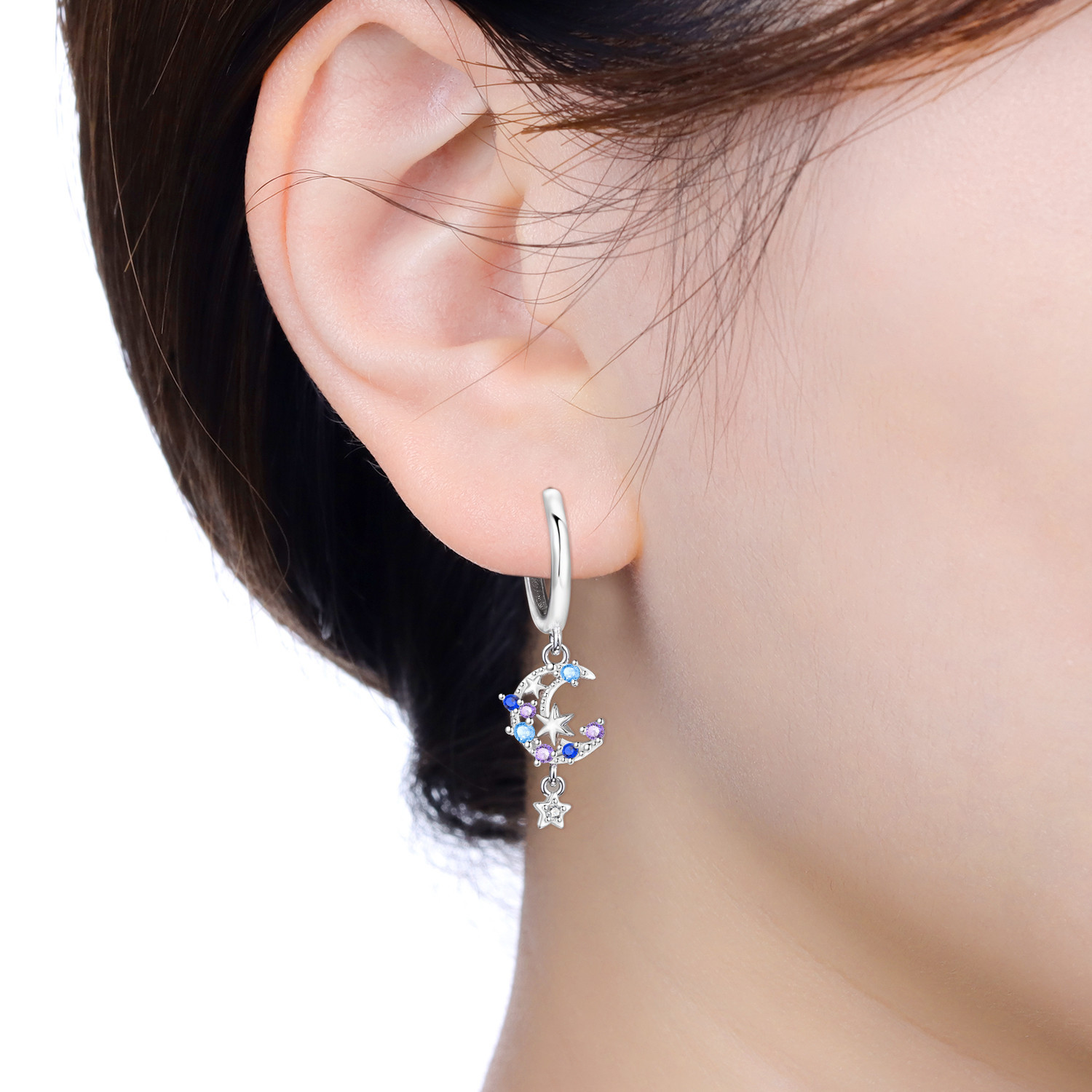 2026 S925 Pure Silver Multiple styles of star and moon earrings Zircon Earrings