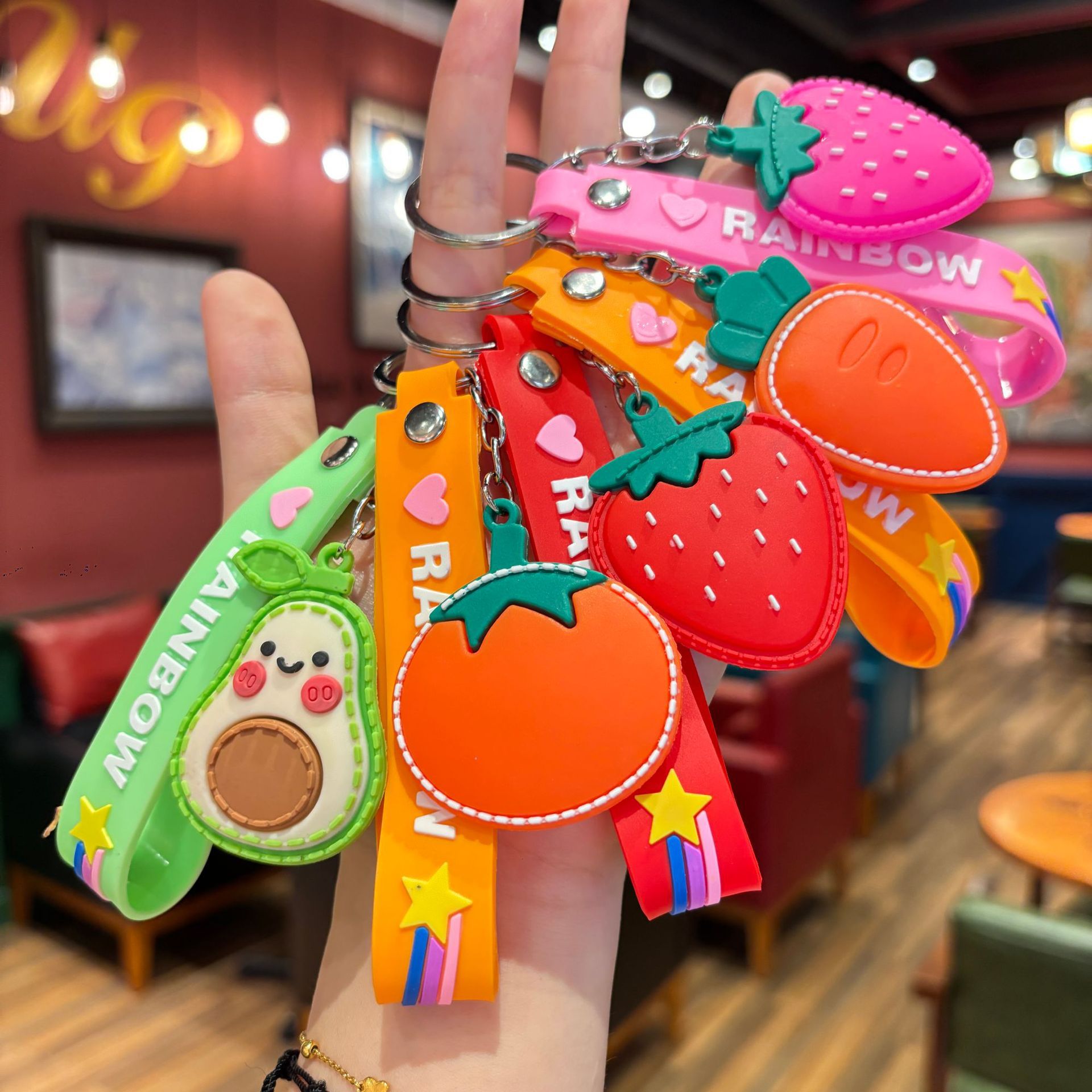 Synthetic resin plastic Eco-friendly PVC multiple simulation watermelon grape fruit shape keychains