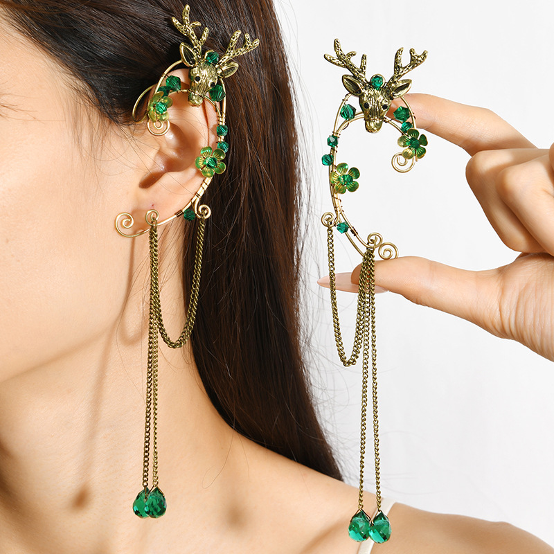 Alloy Material multiple styles 1 pair of Zircon Long tassels without ear holes ear clips ear hooks