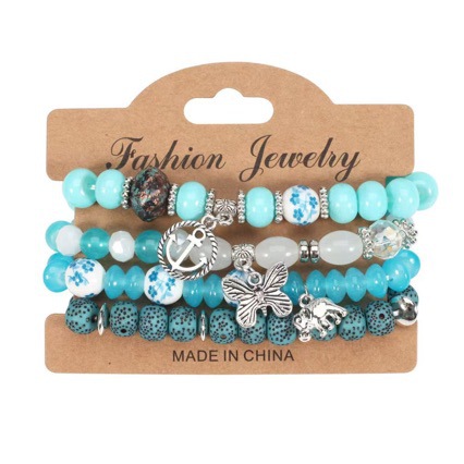 Multiple colors glass alloy resin 6mm Bohemian style Elephant Butterfly Boat Anchor multi-layer bead bracelet