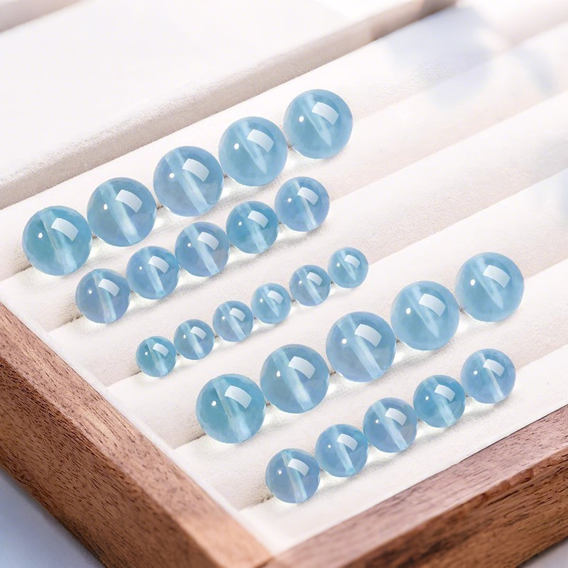Multiple Sizes Single Circle Ice Seed Blue Jade Marrow Sea Blue Treasure Natural Crystal Bracelet