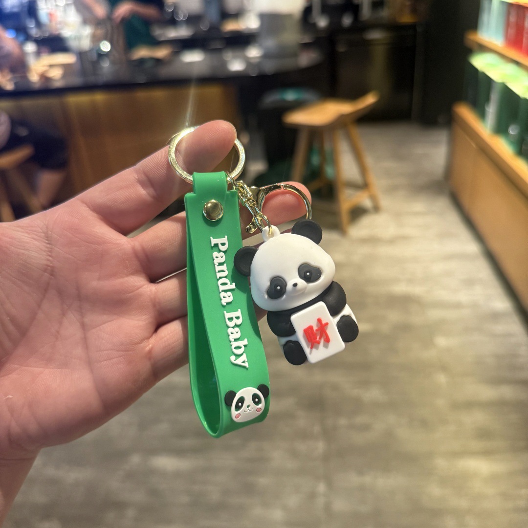 Synthetic resin plastic Eco-friendly PVC multiple Cartoon China-Chic Embraces Bamboo Panda Keychains