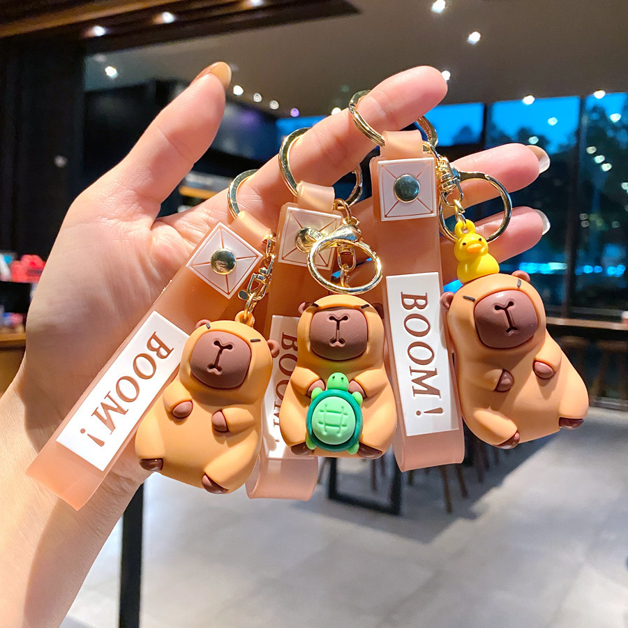Synthetic resin plastic Eco-friendly PVC multiple 3D Cute Capibala Keychain Water Guinea Pig keychains