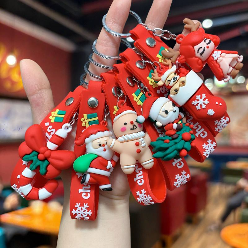Synthetic resin plastic Eco-friendly PVC multiple 3D Santa Claus Christmas Tree Snowman keychains