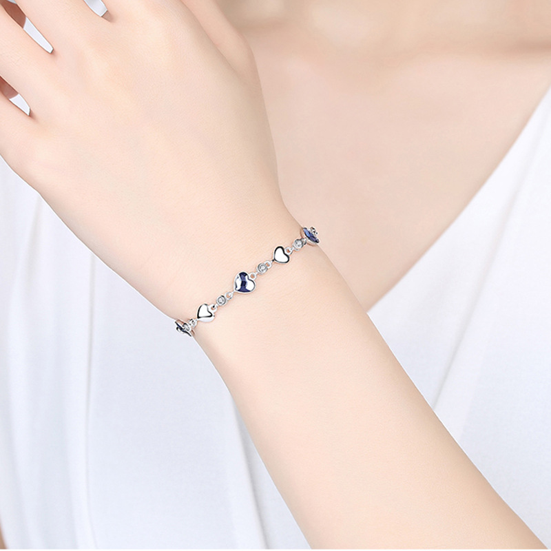 S925 5.2g 16cm+3.5cm extended chain sterling silver Heart of the Ocean zircon Bracelet