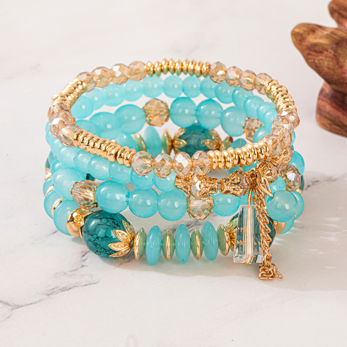 Multiple colors glass alloy resin 6mm Bohemian style Wind Pagoda Chain multi-layer bead bracelet