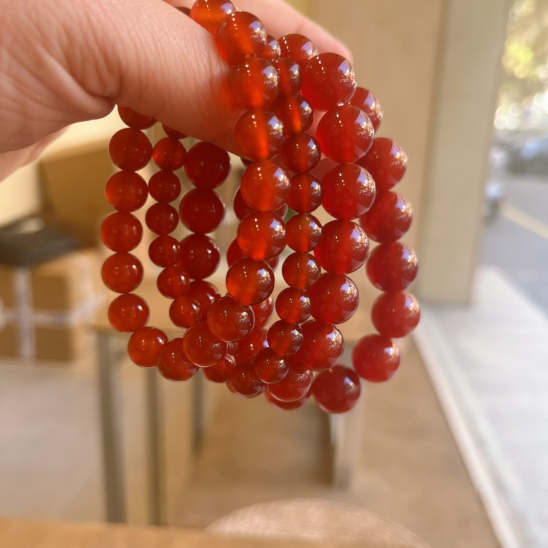 Multiple Sizes Single Circle red agate Natural Crystal Bracelet