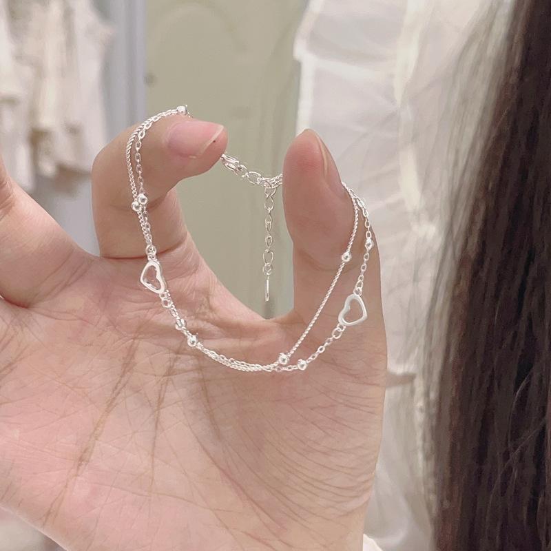 S925 1.8g 17cm+ 3.5cm extended chain sterling silver Double layered love bracelet  