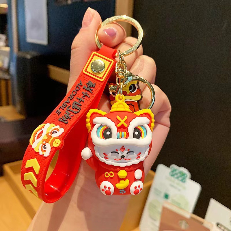 Synthetic resin plastic Eco-friendly PVC multiple New Year Lion Awakening Keychains