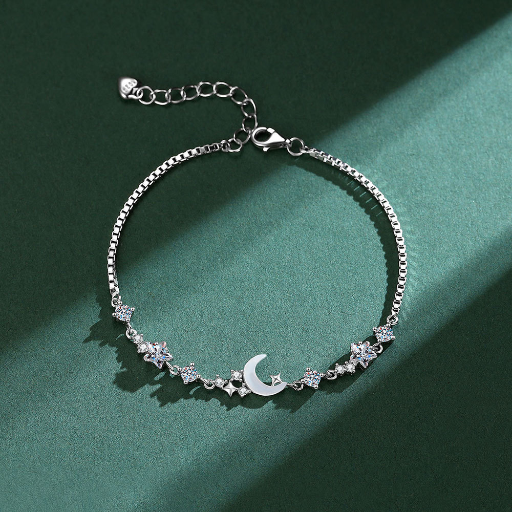 S925 3.87g 16.9cm+ 3.6cm extended chain sterling silver Star and Moon bracelet  