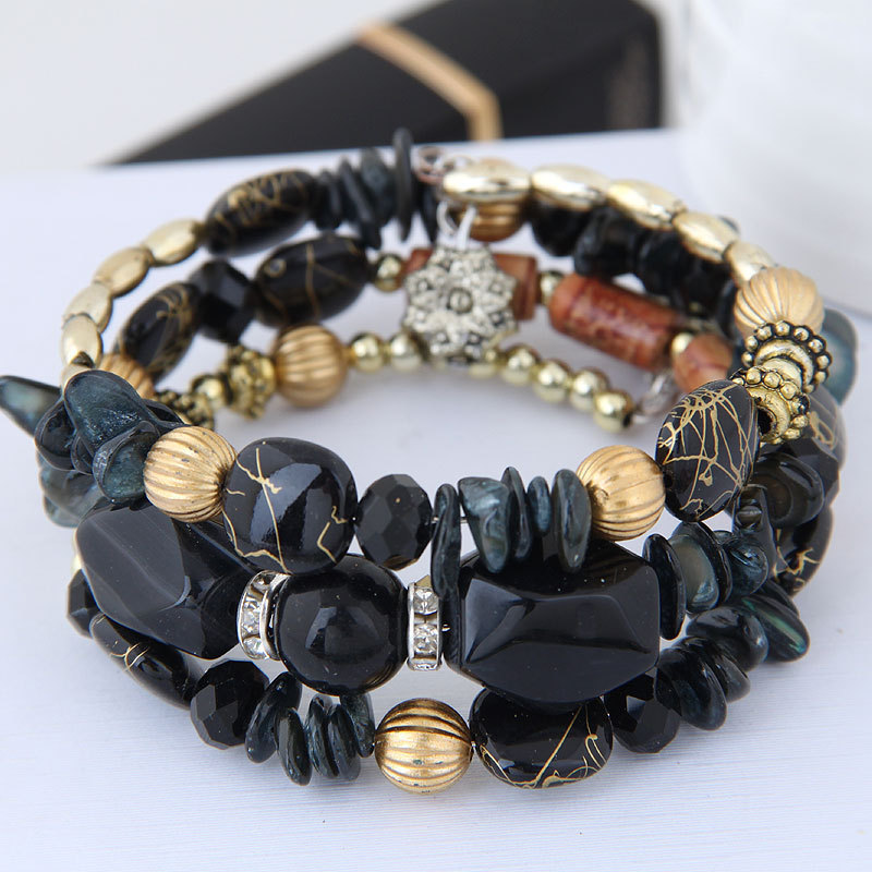 Multiple colors glass alloy resin coloured glaze 6mm Bohemian style Crushed turquoise agate multi-layer bead bracelet