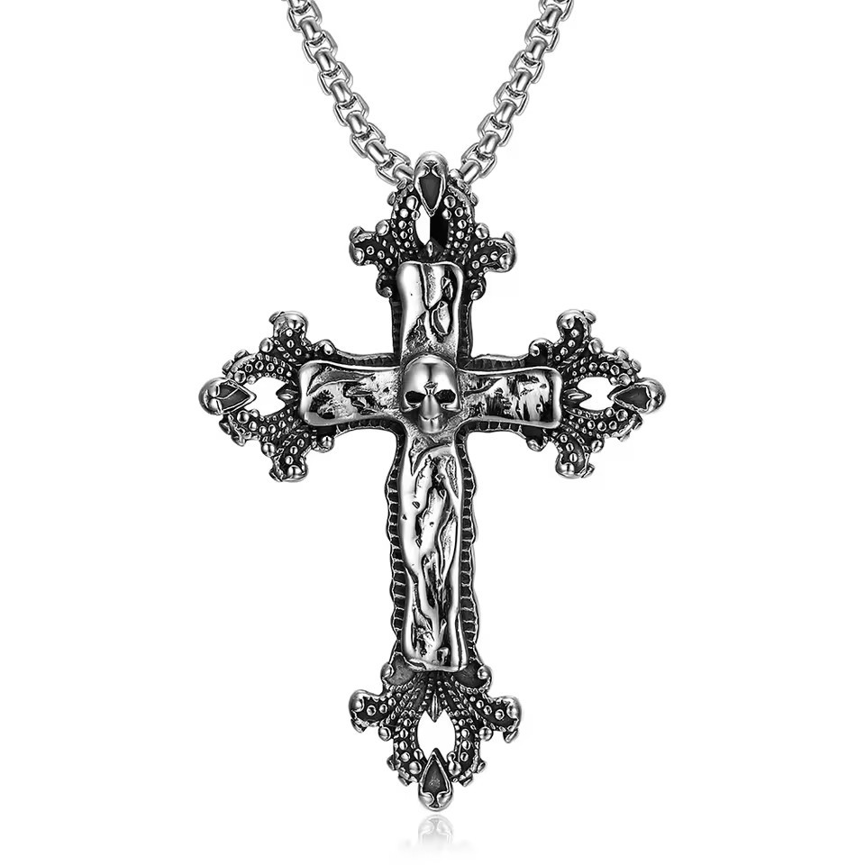 Alloy Material multiple styles 55 CM Gothic Skeleton Cross Pendant Necklace
