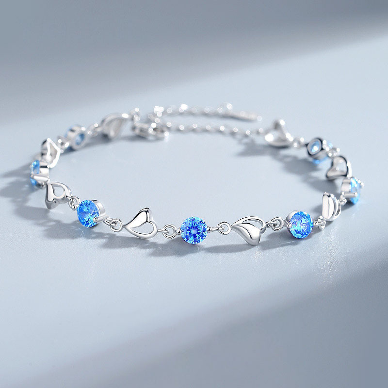 S925 5.7g 16.8cm+ 3.5cm extended chain sterling silver Heart of the Ocean Zircon bracelet  