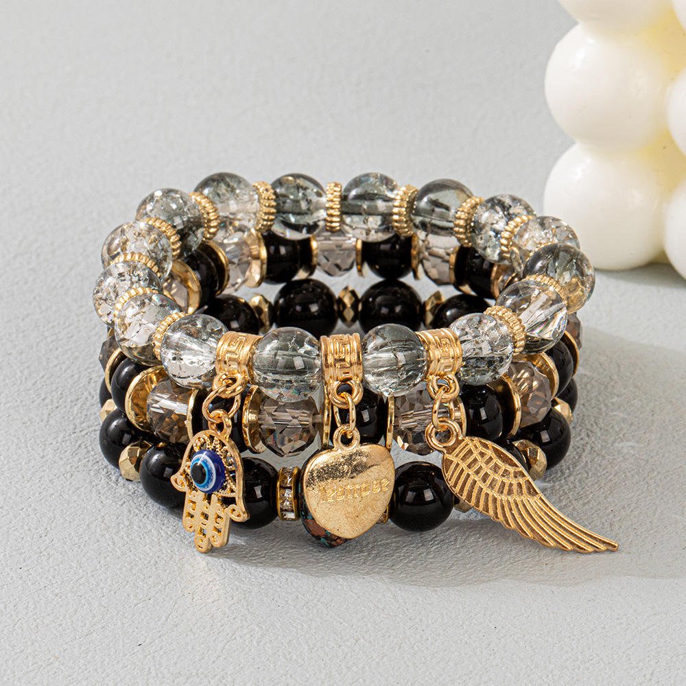Multiple colors glass alloy resin coloured glaze 6mm Bohemian style Love Devil's Eye multi-layer bead bracelet