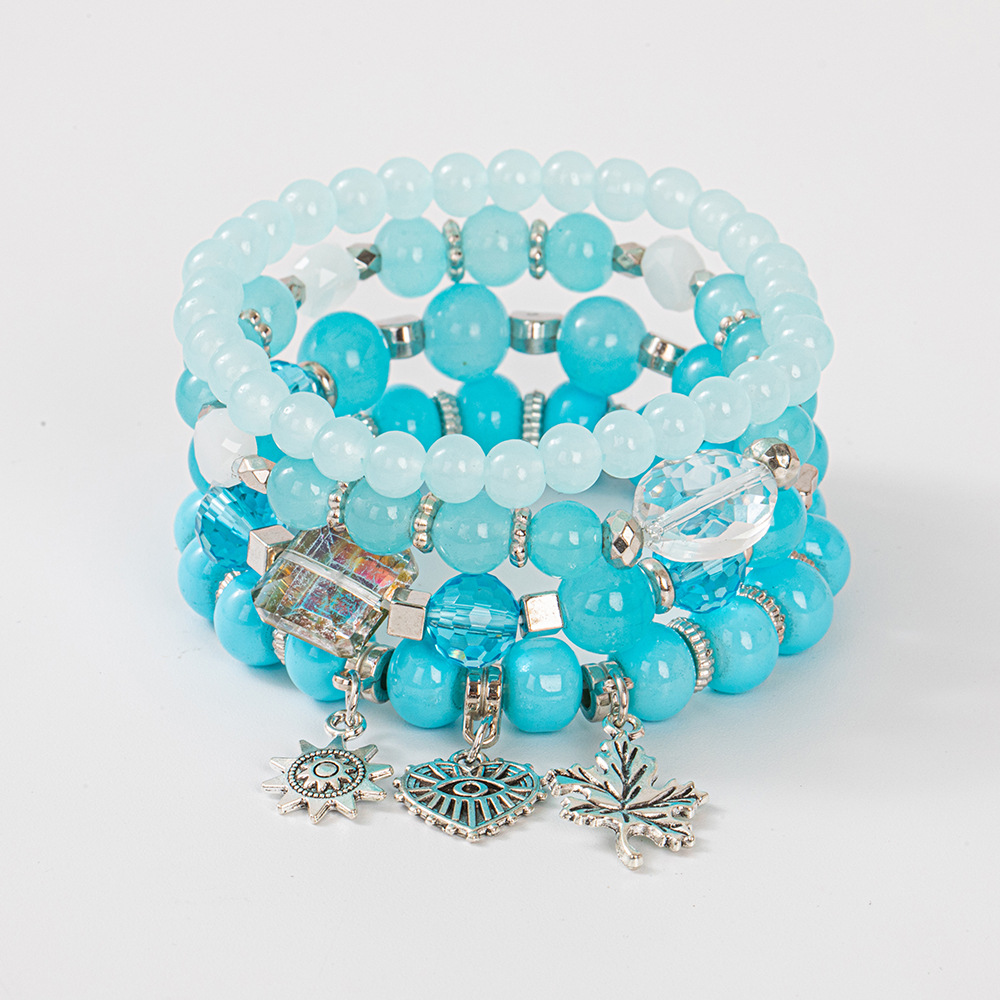 Multiple colors glass alloy resin coloured glaze 6mm Bohemian style Maple Leaf Love Flowermulti-layer bead bracelet