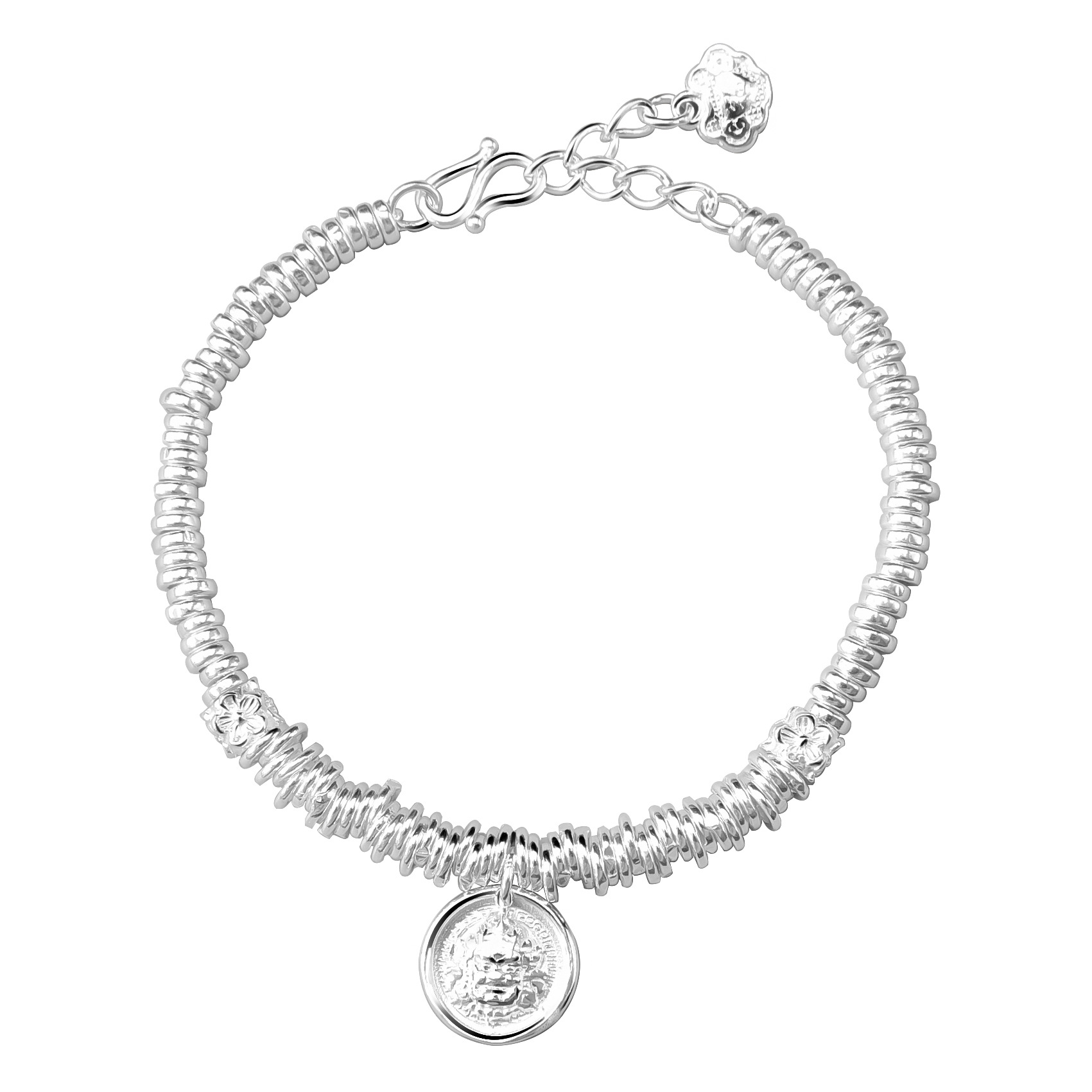 S990 15g 15cm+4cm Extended Chain Pure Silver Yellow God of Wealth Wrapped National Style Bracelet