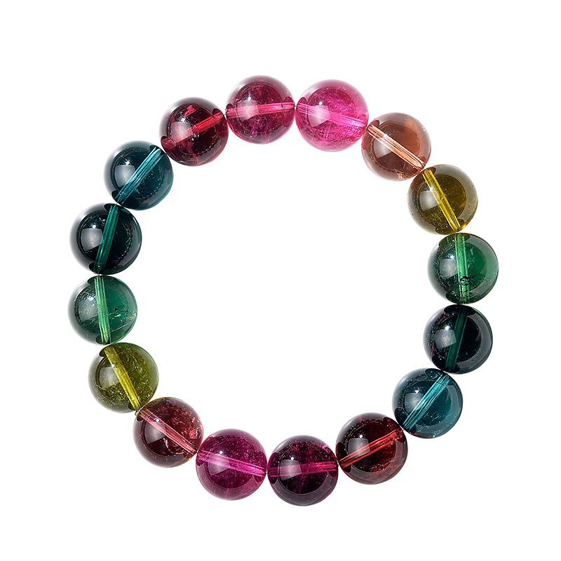 Multiple Sizes Single Circle Brazilian rainbow tourmaline candy gradient color Natural Crystal Bracelet