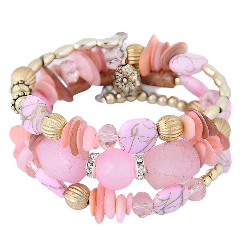 Multiple colors glass alloy resin coloured glaze 6mm Bohemian style Flower Agate turquoise bead multi-layer bead bracelet