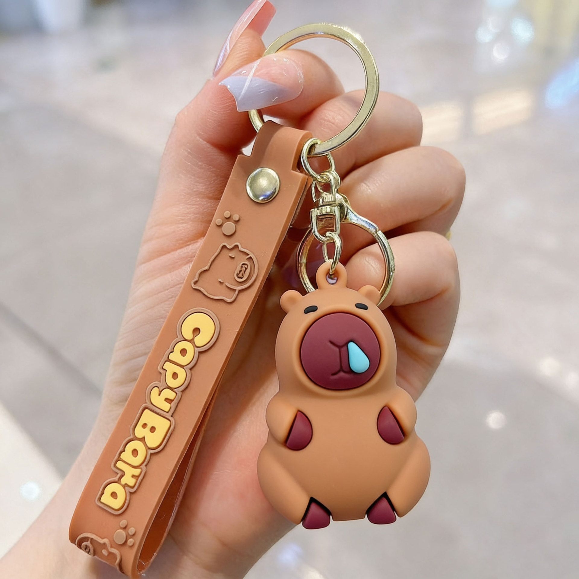 Synthetic resin plastic Eco-friendly PVC multiple 3D Cute Capibala Keychain Water Guinea Pig keychains