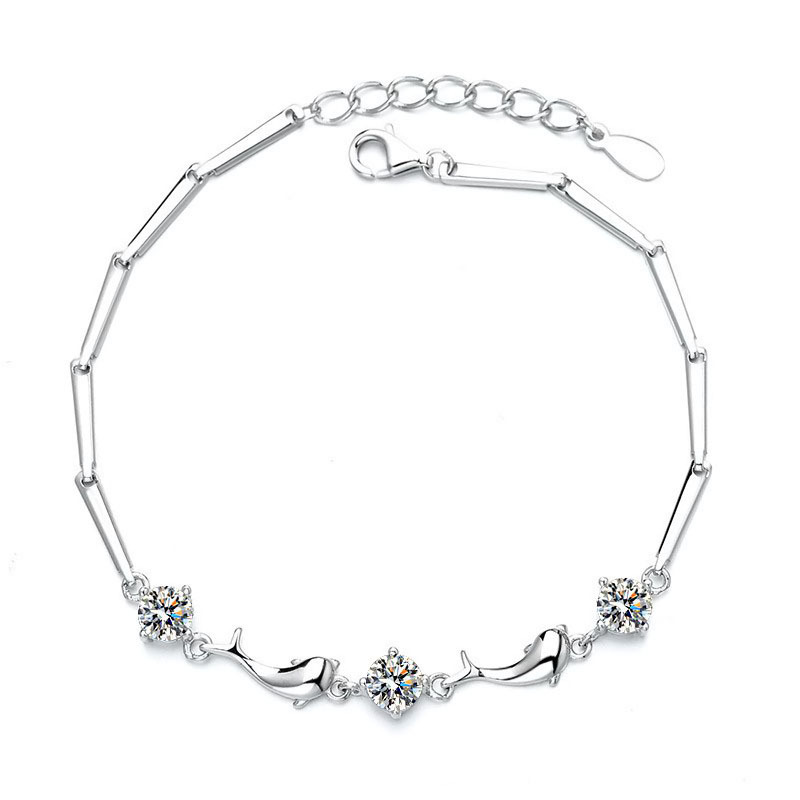 S925 3.5g 17cm+ 3.5cm extended chain sterling silver Little Dolphin Zircon Bracelet bracelet  