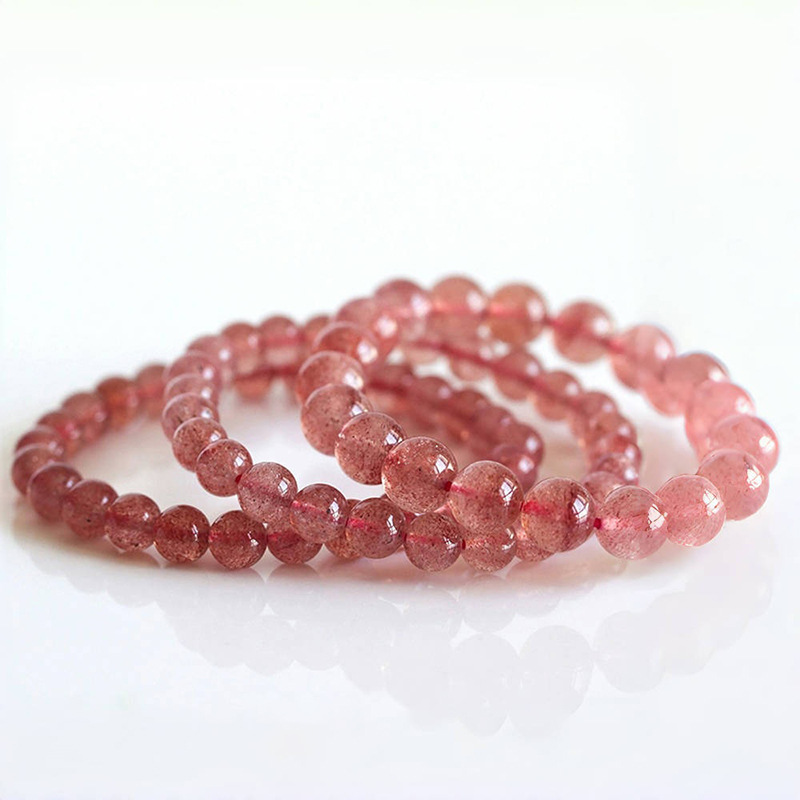 Multiple Sizes Single Circle strawberry quartz Natural Crystal Bracelet