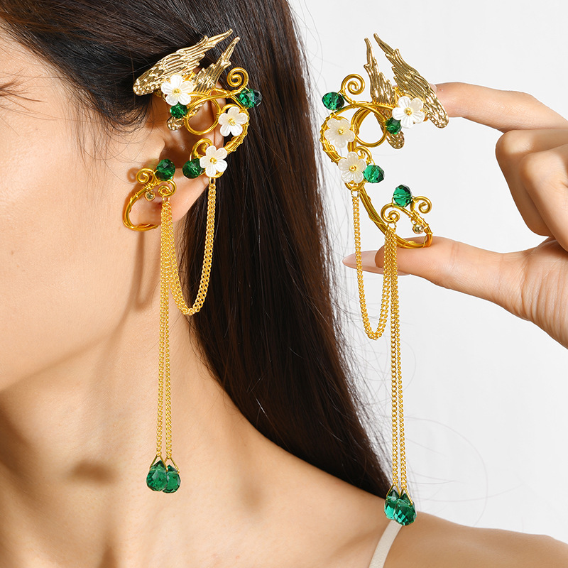 Alloy Material multiple styles 1 pair of Zircon Long tassels without ear holes ear clips ear hooks