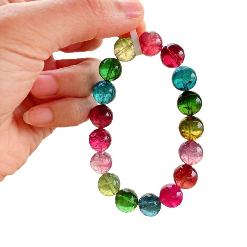 Multiple Sizes Single Circle Brazilian rainbow tourmaline candy gradient color Natural Crystal Bracelet