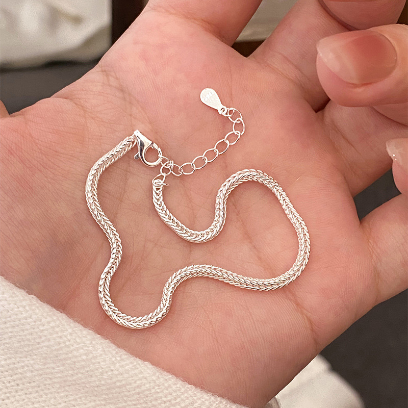 S925 2.9g 15cm+ 3.5cm extended chain sterling silver snake bone A bracelet  
